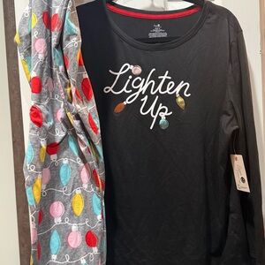 Lighten Up Black Long Sleeve Pajama Top with Festive Graphic